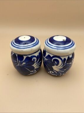 Vintage Talavera Salt and Pepper Shaker Set in Cobalt Blue